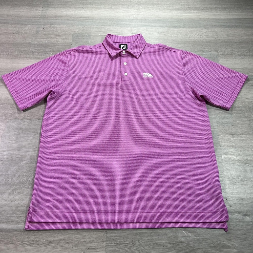 FootJoy Polo Shirt Mens‎ XL Pink Check PGA WEST Golf Polyester Short Sleeve